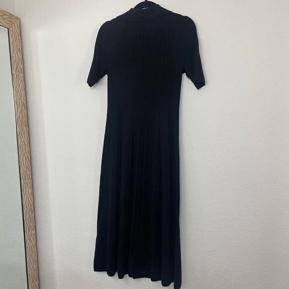 Banana Republic Black Nezha 100% Merino Wool Ribbed Sweater Dress Polo Small - Picture 6 of 7